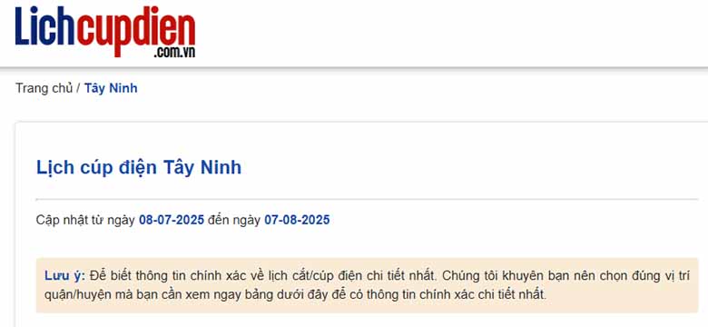 Lịch cúp điện Tây Ninh hôm nay và ngày mai chính xác nhất 